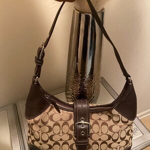 Coach Brown and Tan Signature Shoulder Bag